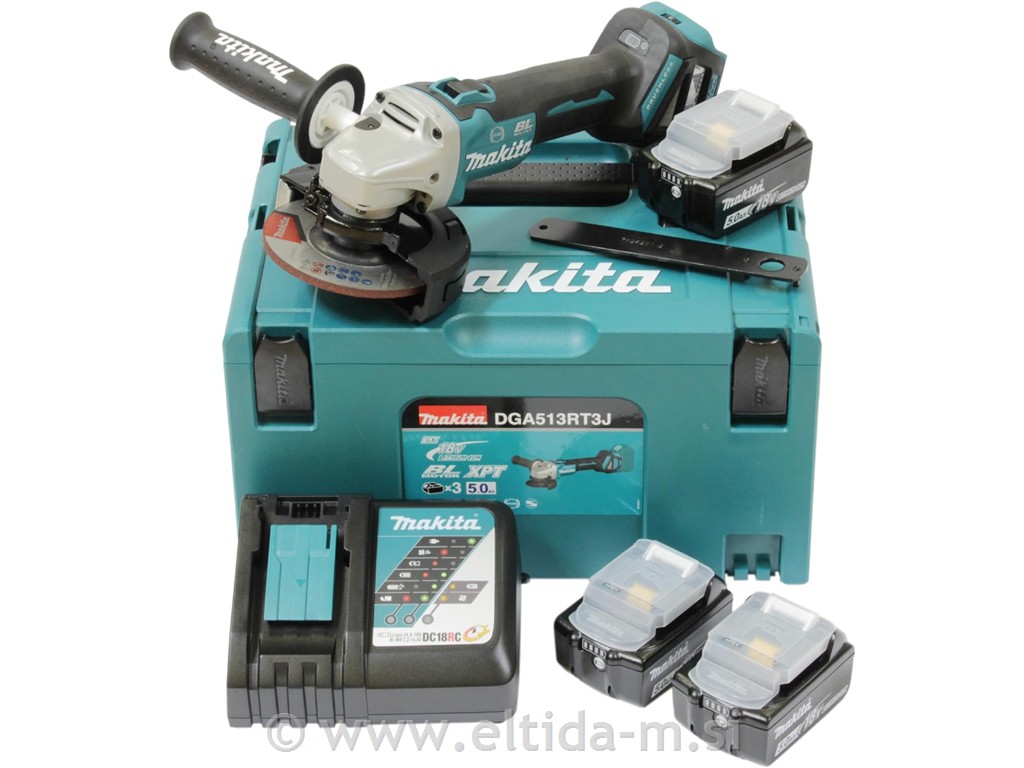 Akumulatorski set - kotni brusilnik + 3x BL1850B + DC18RC + kovček